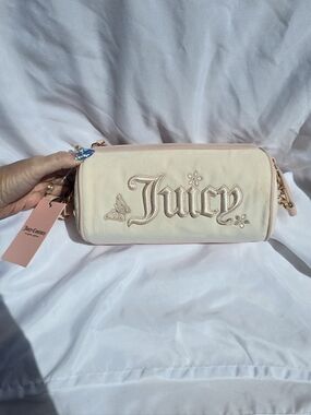 Juicy Couture Cream and Light Pink Embroidered Mini Shoulder Bag Nwt